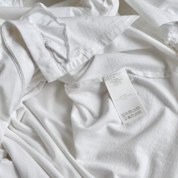 Boden Women's Ruffled V-Neck White Soft Jersey Knit Button-Down Blouse 2P - Picture 4 of 5